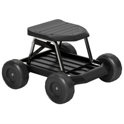 Assento de jardim com rodas banco de jardinagem com bandeja de ferramentas carrinho de trabalho 50x49x32 cm preto