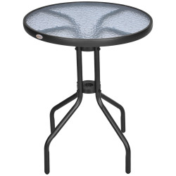 Mesa de jardim redonda com bancada de vidro temperado decorativa e estrutura de metal para pátio terraço varanda ø60x70 cm preto