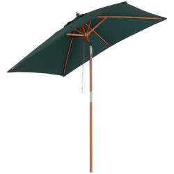 Chapéu de sol de jardim 200x150x230cm chapéu de sol retangular inclinável com polia duplo teto e mastro desmontável de madeira para terraço pátio verde