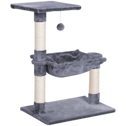 Árvore arranhador para gatos torre para gatos 50x36x70 cm com rede plataforma poste de sisal e bola suspensa cinza