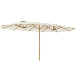 Chapéu de sol duplo 4,6x2,7 m, grande, com manivela manual, resistente à água e com proteção solar, bege