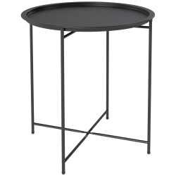 Mesa auxiliar redonda mesa de jardim com bandeja amovível pés dobráveis mesa para exterior pátio ø46x50 cm preto
