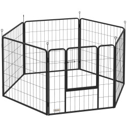 Parque para cães 6 painéis de 80 cm de altura cercas para cães de aço dobrável com porta para interior e exterior preto