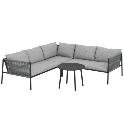 Conjunto de jardim em vime com almofadas móveis de jardim com 2 sofás de 2 lugares sofá de canto mesa redonda cinza escuro