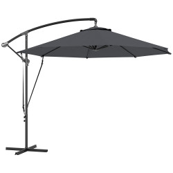 Chapéu de sol excêntrico ø 290 cm chapéu de sol de jardim com base cruzada capa de proteção e corda de vento cinzento