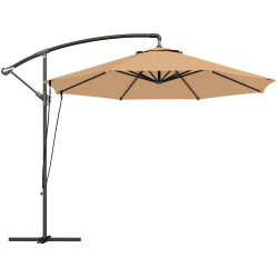Chapéu de sol excêntrico ø 290 cm chapéu de sol de jardim com base cruzada capa de proteção e corda de vento cáqui