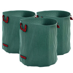 Conjunto de 3 sacos de resíduos de jardim 272l resistentes com pegas reforçadas e aros flexíveis dobráveis e reutilizáveis ø67x76 cm verde
