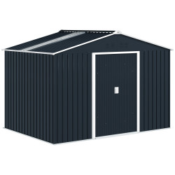Abrigo de jardim 4,9 m² 277x195x192 cm com 2 portas deslizantes base reforçada (chão não incluído) cinzento escuro