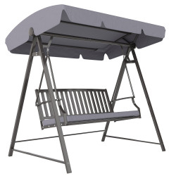 Baloiço de jardim para 3 pessoas banco baloiço com toldo ajustável almofada e estrutura de aço 205x133x181 cm cinzento
