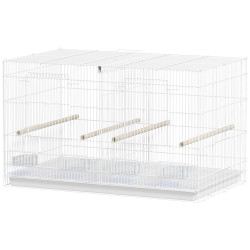 Gaiola para pássaros com divisória gaiola para aves com 4 comedouros 4 poleiros e bandeja amovível 76x46x46 cm branco