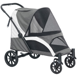 Carrinho dobrável para cães com janelas de malha almofadado lavável correias de segurança 124x67x100 cm cinzento escuro