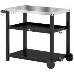 Carrinho de barbecue de 3 níveis carrinho de serviço com prateleiras bancada em aço inoxidável 102x50x81 cm cinza carvão