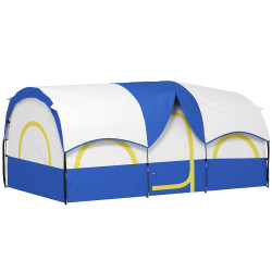 Tenda de campismo familiar tipo túnel para 4-6 pessoas impermeável 3.000 mm dobrável 435x251x195 cm azul e cinzento