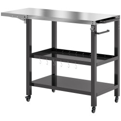 Carrinho auxiliar para barbecue de 3 níveis carrinho de serviço com rodas prateleira bancada de aço 116x50x86 cm preto