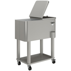 Carrinho refrigerador de bebidas de 56l com rodas abridor de garrafas e prateleira para pátio festas 67x35x80 cm cinzento claro