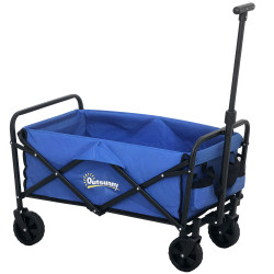 Carrinho de transporte com rodas carrinho de jardim dobrável com pega telescópica ajustável 2 bolsas de arrumação 64x42x27 cm azul