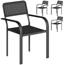 Conjunto de 4 cadeiras de jardim exterior empilháveis com apoios de braços encosto e estrutura de aço 55x60x83 cm preto