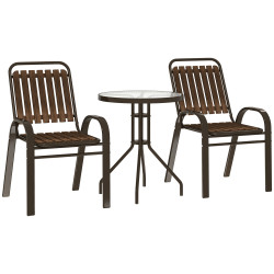 Conjunto de jardim de 3 peças com 2 cadeiras empilháveis mesa com bancada de vidro temperado marrom escuro