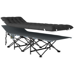 Cama dobrável de campismo com colchão removível almofada de cabeça e bolsa de transporte 186x68x37 cm preto