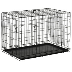 Gaiola para cães pequenos gaiola para animal de estimação dobrável com 2 portas alça de transporte bandeja removível aço 106x71x76cm preto