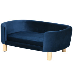 Sofá para cães pequenos com pés de madeira almofada removível e capa lavável 86x55x33 cm azul