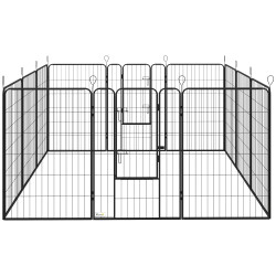 Parque para cães com 12 painéis recinto para animais de estimação modular com 2 portas 80x120 cm preto