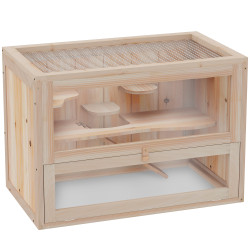 Gaiola de madeira para hamsters e outros pequenos roedores casa para animais de 2 níveis 60x35x42cm