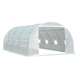 Estufa tipo túnel 595x300x200 cm com 8 janelas e cobertura de polietileno para cultivo de plantas estrutura de aço 24mm para jardim branco