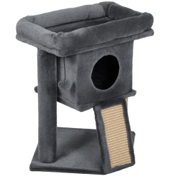 Arranhador para gatos pequenos 57 cm com rampa para arranhar caverna cama e bola suspensa 40x40x57 cm cinzento escuro