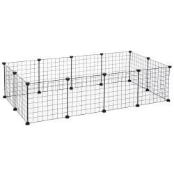 Recinto de metal para pequenos animais de estimação com 12 painéis desmontável DIY 106x73x36 cm preto