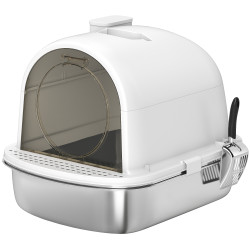 Caixa de areia para gatos em aço inoxidável com tampa caixa de areia com bolsa desodorizante e pá 52,4x41,3x39,9 cm branco