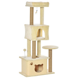 Árvore arranhador para gatos centro de atividades com plataformas cavernas de felpa suave postes para arranhar de juta bola brinquedo suspenso 60x34x136cm bege