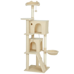 Arranhador para gatos com múltiplas plataformas cama 2 cavernas rede escada postes de sisal 48x48x160 cm bege