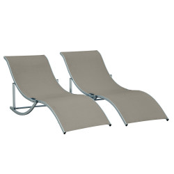 Conjunto de 2 espreguiçadeiras de jardim em forma de s com estrutura de aluminio e textilene 165x61x63 cm cinza