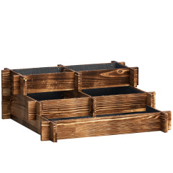 Caixa de plantio de madeira de 3 níveis com malha geotextil para cultivos de plantas flores exterior 93x93x35 cm carbonizado
