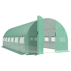 Estufa túnel 6x3x2 m com porta com dobradiças 12 janelas com rede e estrutura de aço galvanizado verde