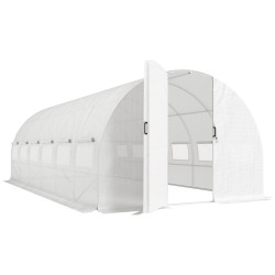 Estufa de túnel 6x3x2 m com porta de dobradiças,12 janelas com rede e estrutura de aço galvanizado branco