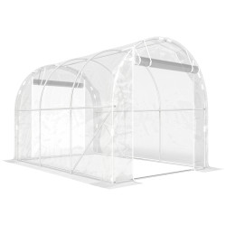 Estufa tipo túnel 195x295x195 cm com 2 portas enroláveis estrutura de aço galvanizado e cobertura em PE 150g/m² transparente