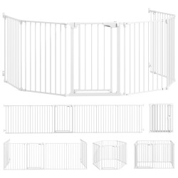 Parque para cães dobrável com 6 painéis porta com fecho duplo barreira de segurança para escada corredor branco