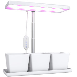 Luz de crescimento com 30 LED de espectro completo ajustável em altura com temporizador automático 8/12/16/24h 5 níveis de brilho e 3 vasos 31,8x13,4x18,6-35,6 cm branco