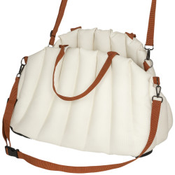 Assento de carro para cães pequenos de até 5 kg com cinto de segurança e capa removível e lavável 50x30x31 cm creme
