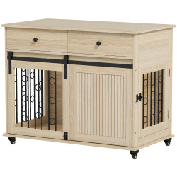 Gaiola para cães médios e grandes mesa de apoio moderna com 2 gavetas 2 portas e fecho 100x56x81 cm carvalho