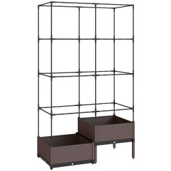 Floreira com grade metálica para plantas trepadeiras 2 caixas de PP com orifícios de drenagem 100x50x174 cm preto