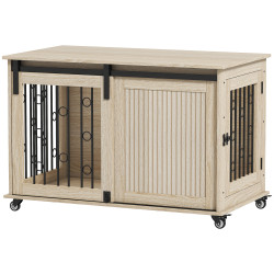 Móvel gaiola para cães com rodas 2 portas com fecho para cães médios e grandes 100x56x65 cm carvalho