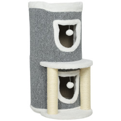 Arranhador para gatos com cama 2 cavernas postes de sisal tapete de arranhar e bolas para brincar 50x36x76 cm cinzento