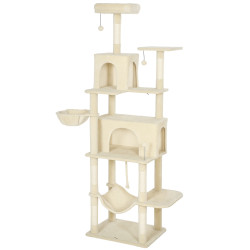 Arranhador para gatos com plataformas plataformas caverna postes de sisal bolas e corda para brincar 60x48x202 cm bege
