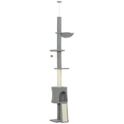 Arranhador para gatos de chão a teto com altura ajustável de 220-240 cm rede plataformas em flor cavernas rampa e bola cinza