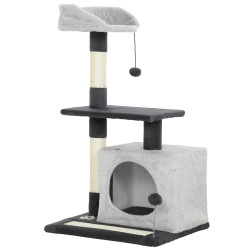 Arranhador para gatos com plataformas caverna postes arranhadores tapete de sisal e bolas 48x40x85 cm cinzento claro e preto