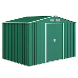 Abrigo de jardim exterior 4,83m² 277x195x192cm abrigo e jardim metálico para armazenamento de ferramentas com base incluída e 4 janelas verde escuro