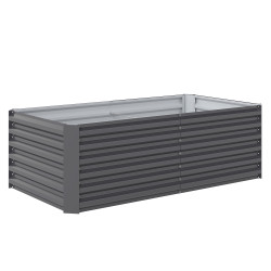 Floreira grande exterior retangular em aço galvanizado para terraço com base aberta 180x90x57,5 cm cinzento
